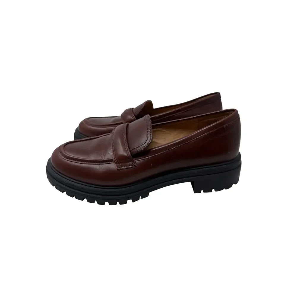 Madewell Bradley Lugsole Leather Penny Loafers Cherry Wood Brown Shoes 8.5